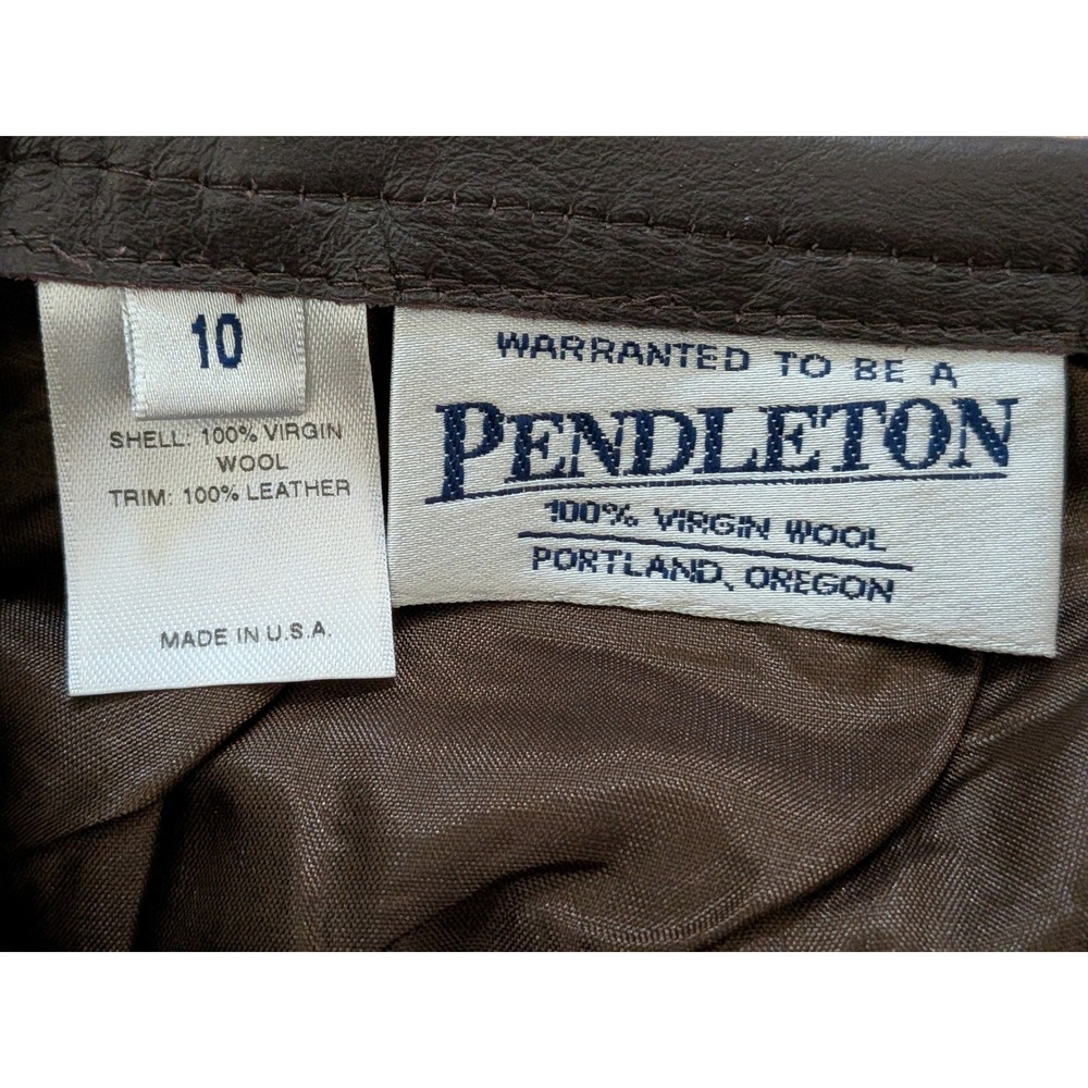 Vintage Pendleton Wool A-Line Skirt Brown Leather Trim Made in USA Size 10 - Picture 8 of 10
